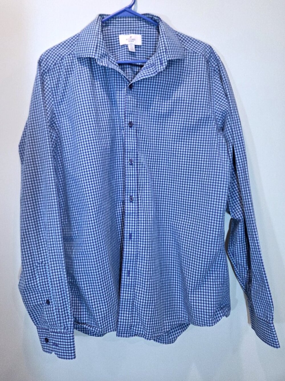 NWOT Buttoned Down Fitted Blue Gingham Cotton Shirt Size L